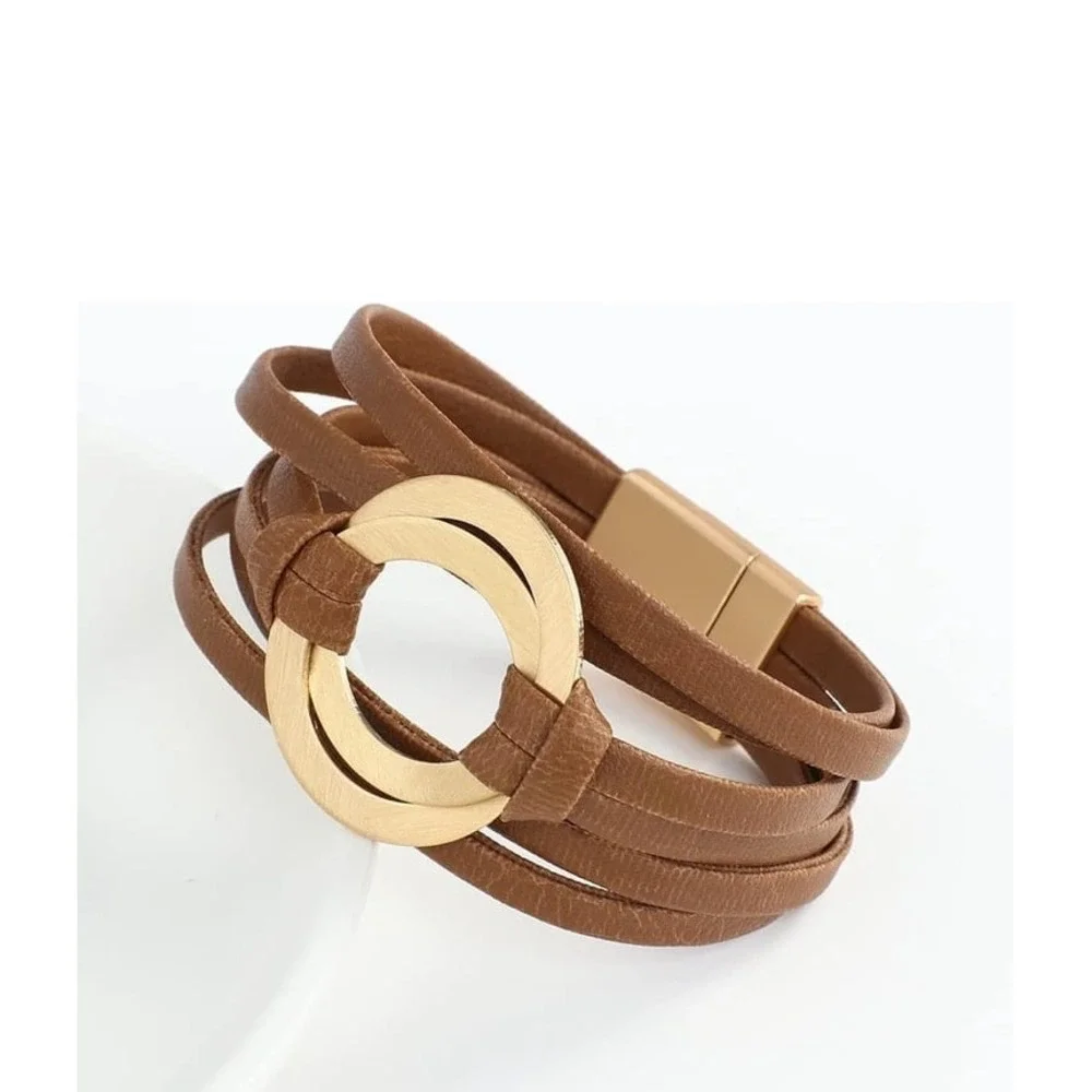 New Boho Circle Charm Leather Bracelet